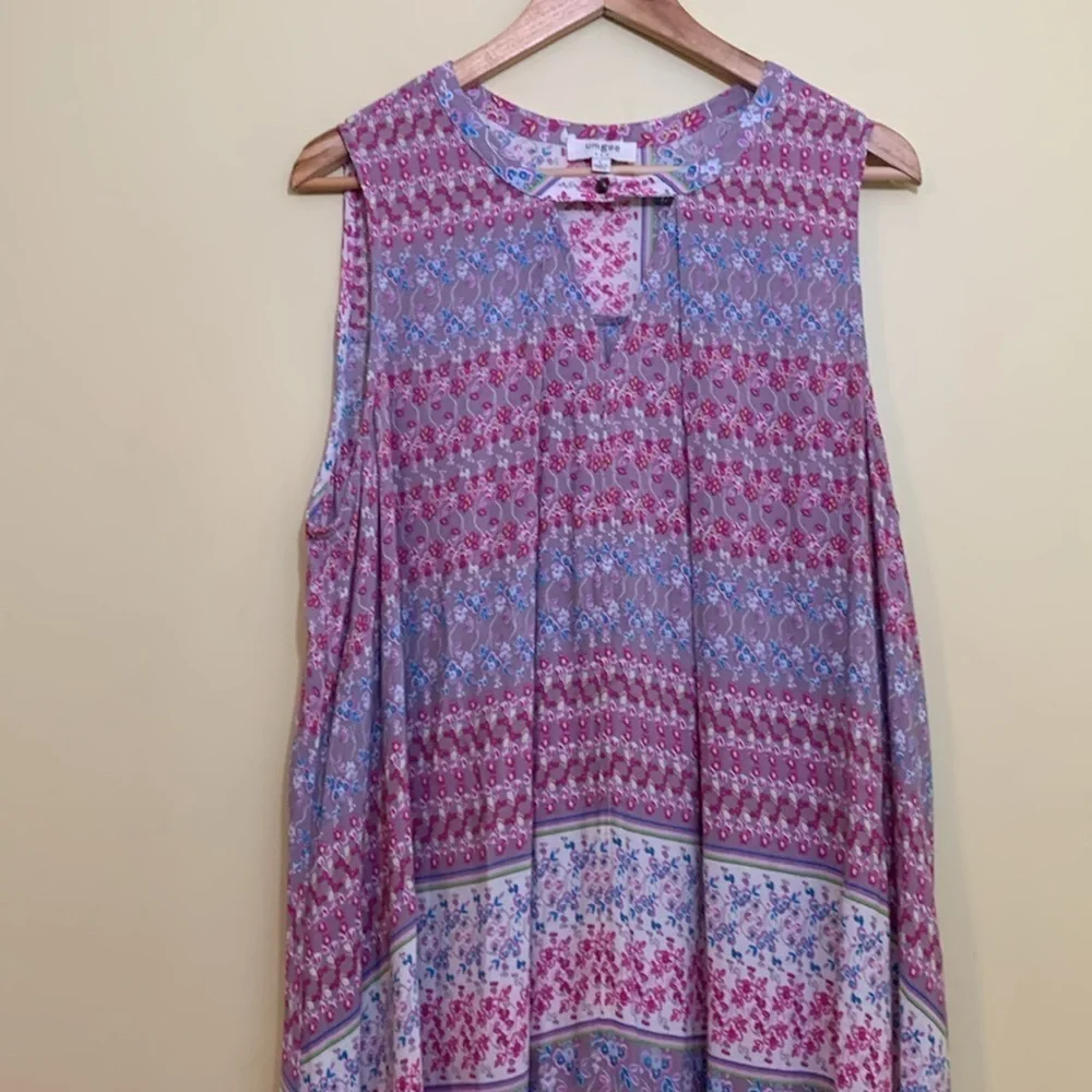 Umgee | Floral Lightweight Bohemian Tassel Fringe Sleeveless Shift Tunic Dress L
